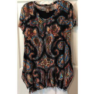 Multiples 2 Piece Paisley Print Mesh Lace Tunic Blouse Top Size L